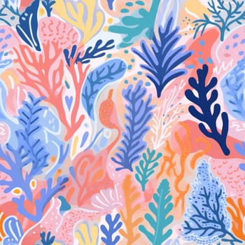 seamless colorful fun pattern of coral and leaves, ai