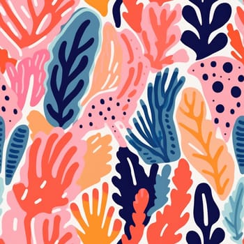 seamless colorful fun pattern of coral and leaves, ai