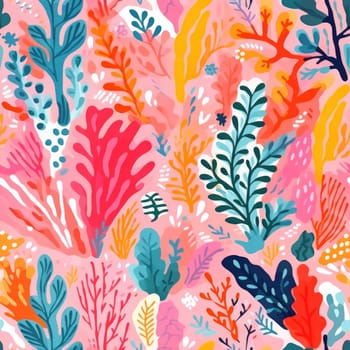seamless colorful fun pattern of coral and leaves, ai