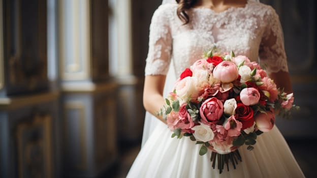 woman holding a wedding bouquet flowers, ai