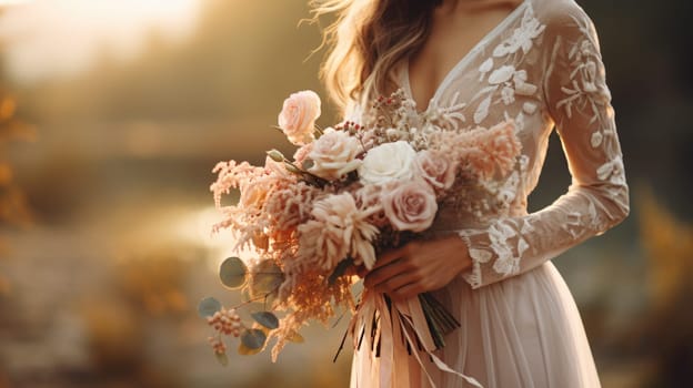 woman holding a wedding bouquet flowers, ai