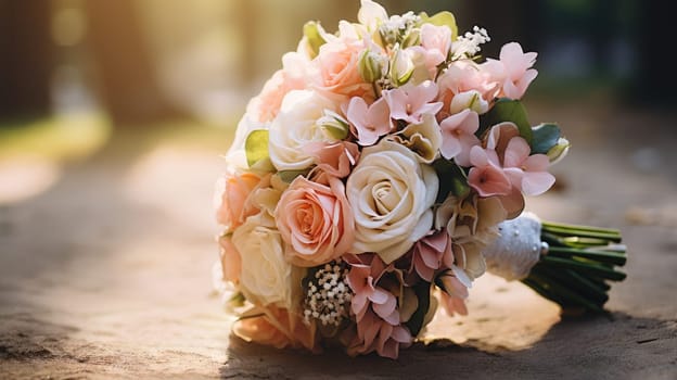 woman holding a wedding bouquet flowers, ai