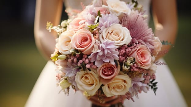woman holding a wedding bouquet flowers, ai
