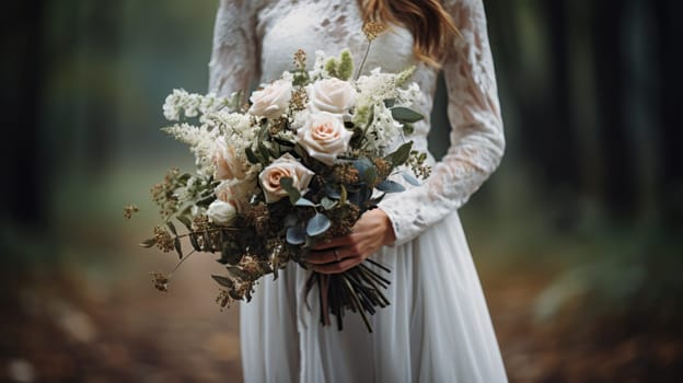 woman holding a wedding bouquet flowers, ai