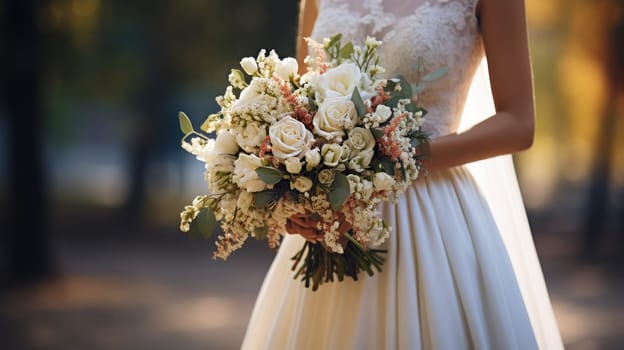 woman holding a wedding bouquet flowers, ai