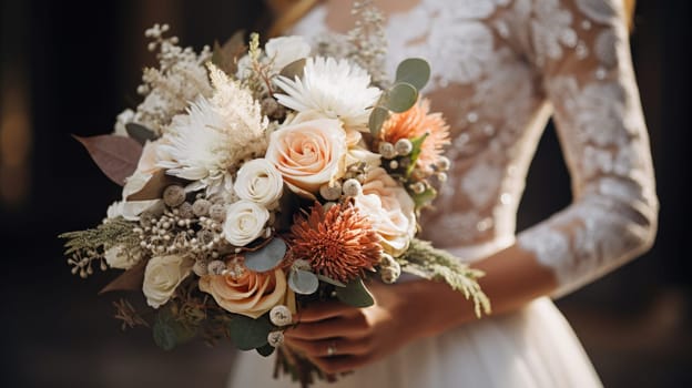 woman holding a wedding bouquet flowers, ai