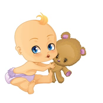 Baby Boy playing with Teddy Bear