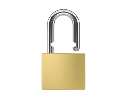 Locked Golden Padlock on the white background