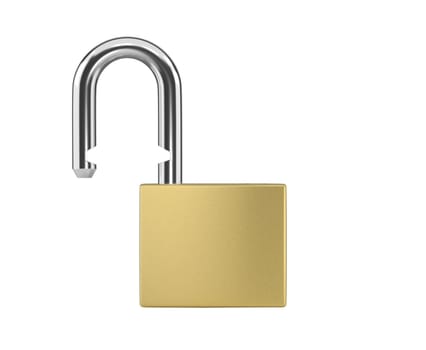 Locked Golden Padlock on the white background
