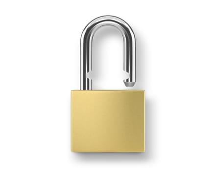 Locked Golden Padlock on the white background