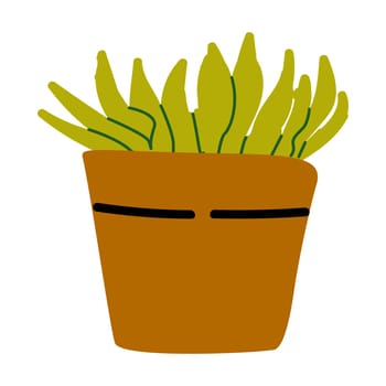 green plant in brown pot cartoon icon. Vector illustration can used for home decor poster, wallpaper, textile, print.