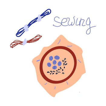 hand embroidery concept thread embroidery tools. Vector illustration isolated. Sewing embroidery background.