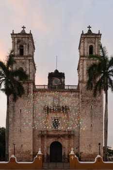 The front of the beautiful San Servacio church, Templo de San Servacio, Valladolid, Mexico 2022