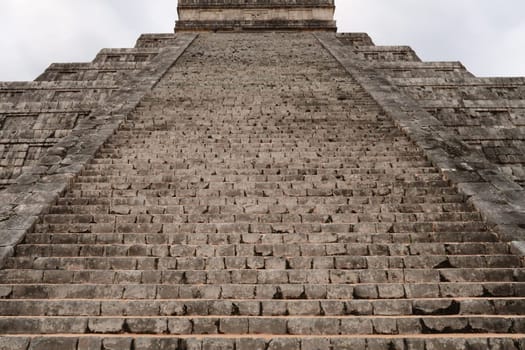 The stairs on the front of the Kukulcan Pyramid, El Castillo, The Castle at Chichen Itza, close to Valladolic, Mexico 2022
