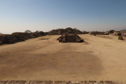 View on the Plaza Central/Main Square/Central Plaza on the Archaeological Site of Monte Alban, Oaxaca, Mexico 2022