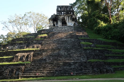 Temple XIV/Templo XIV in the early morning sun, historical site of Palenque, Mexico 2022