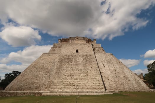 The giant Pyramid of the Magician, Piramide del Advino at Uxmal, close to Merida, Mexico 2022