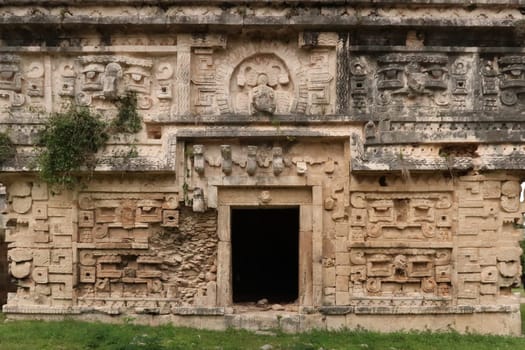 The fascinating front facade of The Church, La Iglesia, at Chichen Itza, close to Valladolid, Mexico 2022