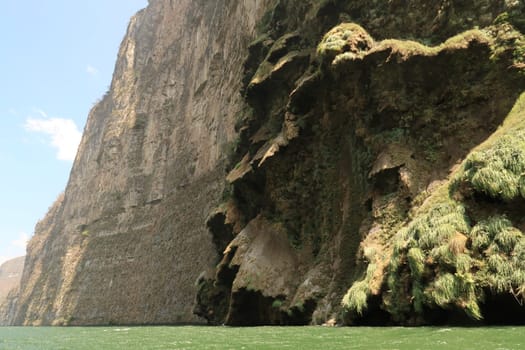 The christmas tree waterfall/cascada arbol de navidad dried up in dry season at a cliff of the Sumidero Canyon/Canon del Sumidero, Chiapas, Mexico 2022