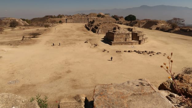 View from the top of the South Platform on the Plaza Central/Main Square/Central Plaza on the Archaeological Site of Monte Alban, Oaxaca, Mexico 2022