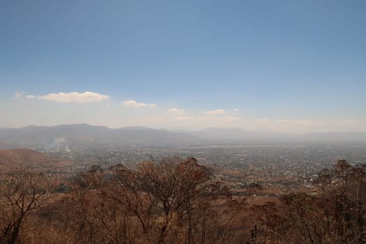 Spectacular view from the archaeological site of Monte Alban onto Oaxaca, Mexico 2022