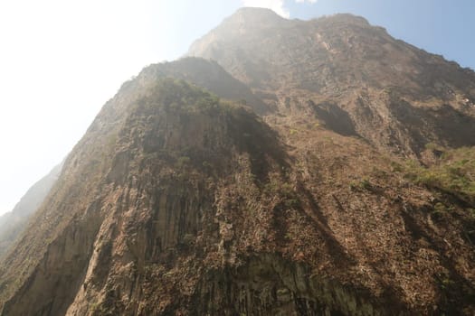 On the river of the Sumidero Canyon/Canon del Sumidero looking up on its extremely high cliffs, Chiapas, Mexico 2022