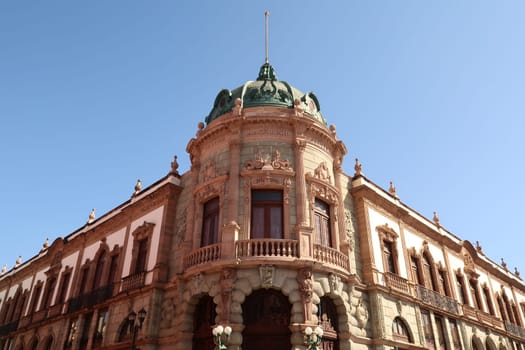 The beautiful facade of the Teatro Macedonio Alcala, performing arts theater in art nouveau style in Oaxada, Mexico 2022
