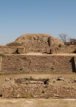 The Sunken Patio/Patio Hundido on the North Platform at the archaeological site of Monte Alban, Oaxaca, Mexico 2022