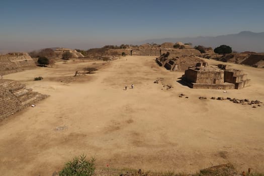 View from the South Platform on the Plaza Central/Main Square/Central Plaza on the Archaeological Site of Monte Alban, Oaxaca, Mexico 2022