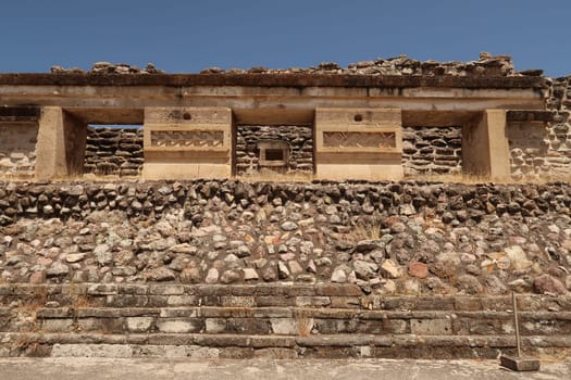 Building surrounding the southern Plaza, stairs, windows, doors and ornaments, part of the Group of Columns, Mitla, Oaxaca, Mexico 2022