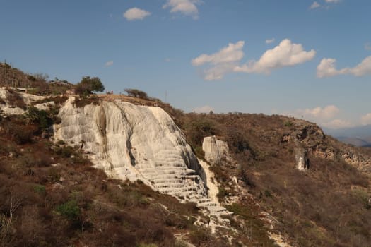 The travertine rock formations and pools of Hierve El Agua between the Oaxacan landscape, Mexico 2022