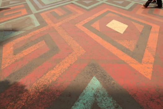 Colorful floors street painting street art in the pedestrian area next to the Zocalo Plaza de la Constitucion, Ciudad de Mexico, Mexico City 2022