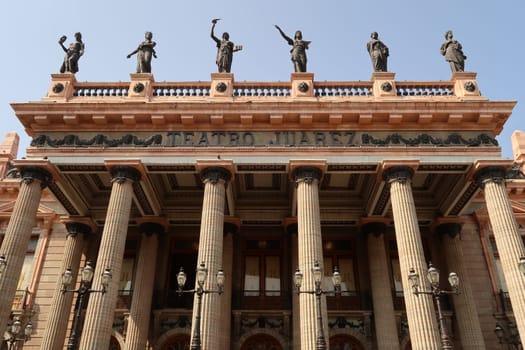The front facade of the Teatro Juarez, the theater of Guanajuato, Mexico 2022