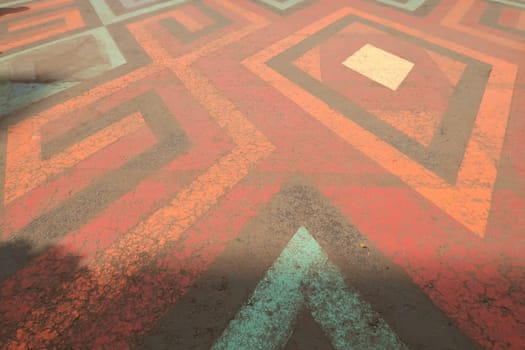 Colorful floor street painting art in the pedestrian area next to the Zocalo Plaza de la Constitucion, Ciudad de Mexico, Mexico City 2022