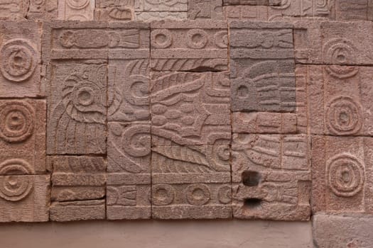 Relief/carving/stucco/mosaic on one of the pillars in the Quetzalpapálotl Palace/Palacio de Quetzalpapálotl at Teotihuacan, Mexico City 2022