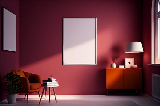 Home interior poster mock up with vertical frame - wall mockup interior. Wall art. 3d rendering, 3d illustration