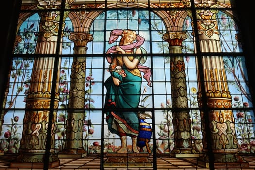 Colorful stained glass window at Chapultepec Castle/Castillo de Chapultepec, Mexico City 2022
