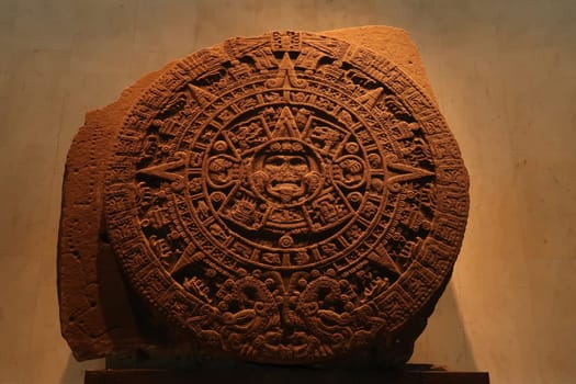 Aztec sun stone/Piedra del Sol at the National Museum of Anthropologgy, Mexico City, 29. April 2022