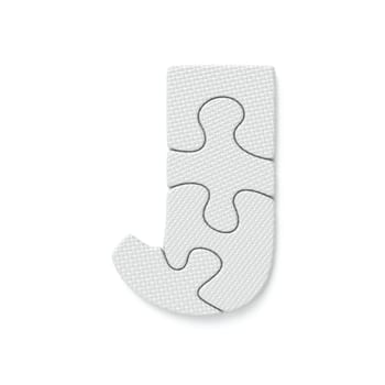 White jigsaw puzzle font Letter J 3D rendering illustration isolated on white background