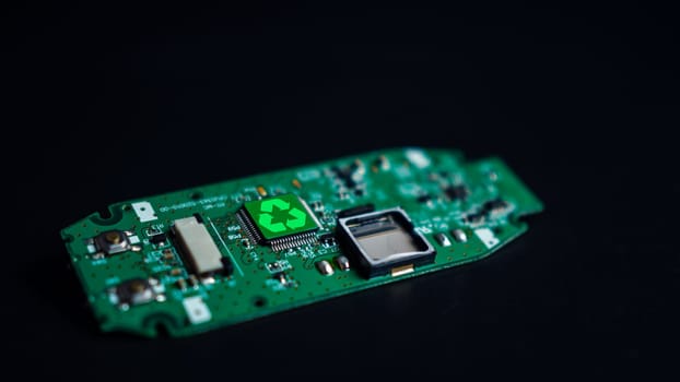 Green recycle sign on circuit board technology innovations on da