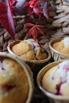 Fresh cupcakes in a basket in the shape of a star
