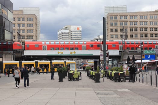 Berlin, Germany April 5, 2018: Alexanderplatz is a large public square and transport hub in the central Mitte district of Berlin. The square is named after the Russian Tsar Alexander I