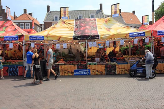 Goes, Netherlands July 7, 2018: Market day in Goes a Dutch town in the province of Zeeland, with about 37.619 inhabitants