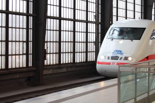 Berlin, Germany 1. April 2018: an ICE of the Deutsche Bahn enters the station Friedrichstreet