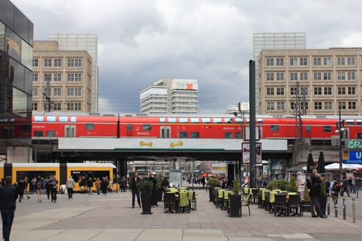 Berlin, Germany April 5, 2018: Alexanderplatz is a large public square and transport hub in the central Mitte district of Berlin. The square is named after the Russian Tsar Alexander I