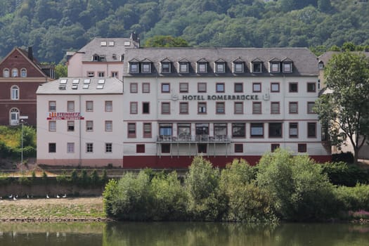 Aachener Str.5, Trier, Deutschland July 22, 2018: The classic, family-run Hotel Roemerbruecke on the banks of the Moselle is a 13-minute walk from the Karl-Marx-Haus
