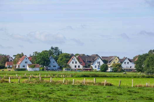Residential buildings, detached houses, residential buildings, pasture, Osterholz-Scharmbeck, Lower Saxony, Germany, Europe