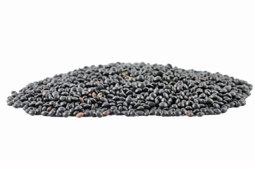 Black Beluga lentils on white background