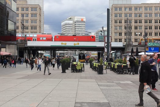 Berlin, Germany April 5, 2018: Alexanderplatz is a large public square and transport hub in the central Mitte district of Berlin. The square is named after the Russian Tsar Alexander I