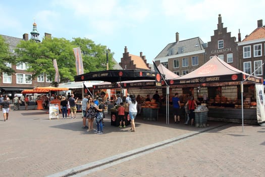 Goes, Netherlands July 7, 2018: Market day in Goes a Dutch town in the province of Zeeland, with about 37.619 inhabitants